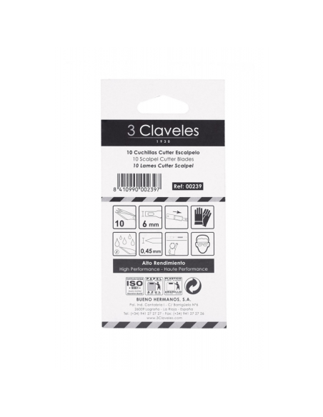 Repuesto cutter escalpelo 3 Claveles (art. 0239), 10 u