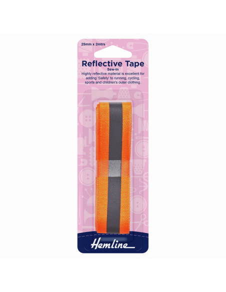Cinta reflectante naranja 25 mm Hemline H.826.O, 2 m