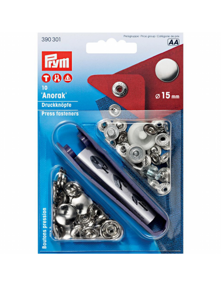 Broche anorak Prym níquel 15 mm 390301, blíster