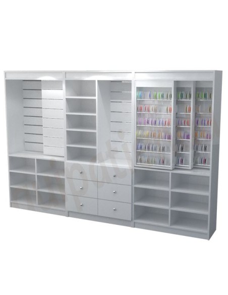 Mueble expositor correderas + lamas + estantes