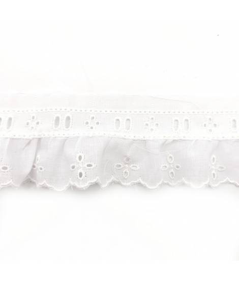 Tira bordada fruncida con pasacintas 7 cm blanca