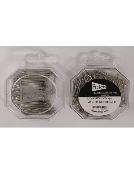 Alfiler acero inox. AIN353505 35 x 1,35 mm, blister de 100 u