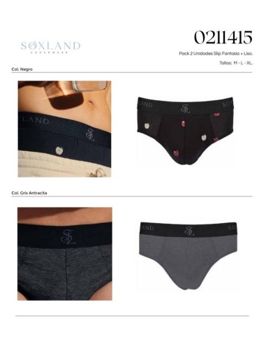 Slip Médite Fantasía + Liso Soxland 0211415, pack 2 boxer
