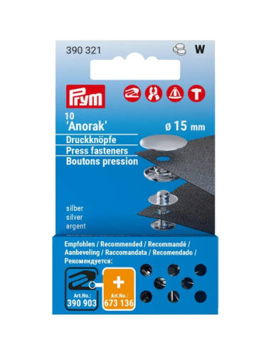 Broche anorak recambio Prym niquel 15 mm 390321, blíster