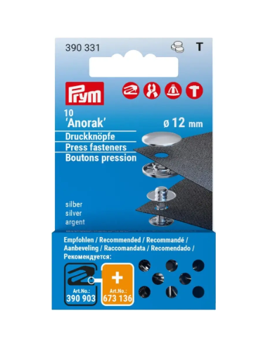 Broche anorak recambio Prym níquel 12 mm 390331, blíster