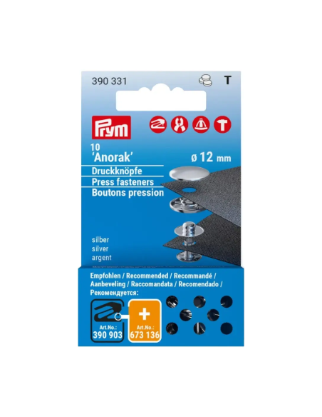 Broche anorak recambio Prym níquel 12 mm 390331, blíster