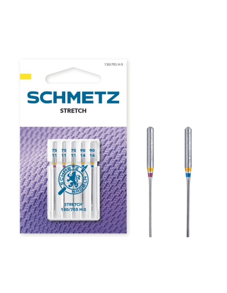 Aguja Schmetz stretch 130/705 HS Surtido Nº75-Nº90, blister de 5 und.