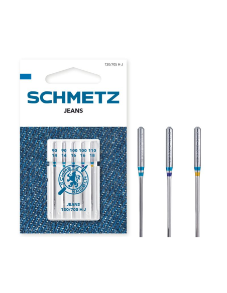 Aguja Schmetz jeans 130/705 HJ Surt. Nº90-Nº110, blister de 5 und.