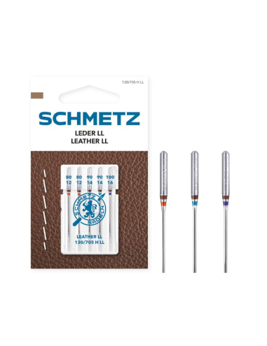 Aguja Schmetz cuero 130/705 H LL Surt. Nº80-Nº100, blister de 5 und.