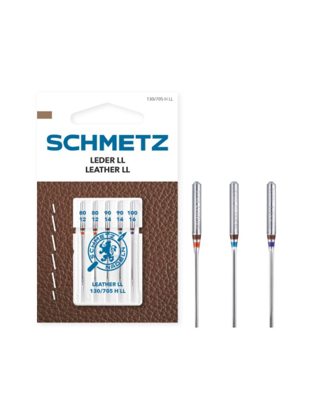 Aguja Schmetz cuero 130/705 H LL Surt. Nº80-Nº100, blister de 5 und.