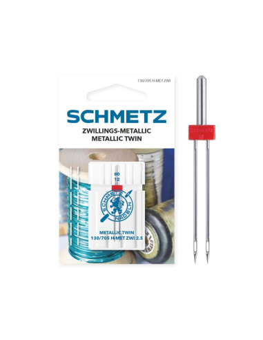 Aguja Schmetz metalic gemela 130 MET ZWI 2,5 mm Nº80, unidad