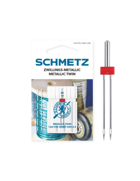 Aguja Schmetz metalic gemela 130 MET ZWI 2,5 mm Nº80, unidad