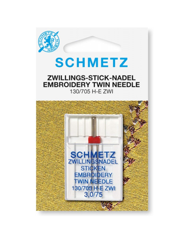Aguja Schmetz bordar gemela 130/705 HE ZWI 3.0 mm Nº75, unidad