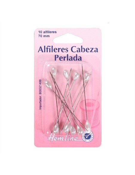 Alfiler perla 65 mm Hemline H711, 10 unidades