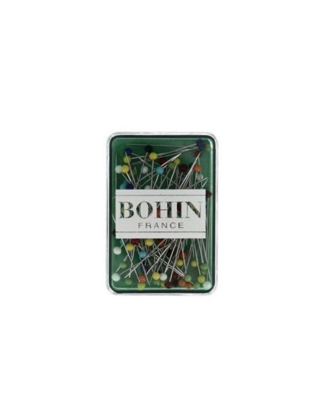 Alfiler cabeza de vidrio colores Bohin 26098, caja de 80 alfileres