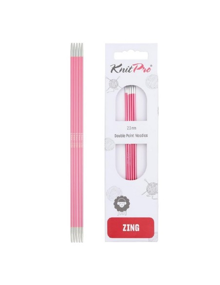 Aguja doble punta Knitpro Zing 20 cm, juego de 5