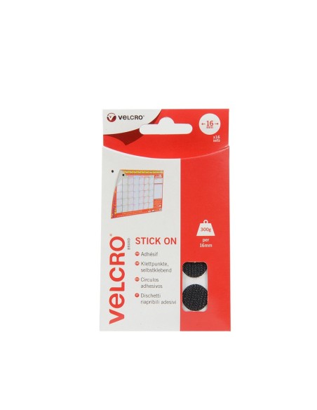 Velcro coins monedas adhesivas PS30 16 mm negro, blister de 16 juegos