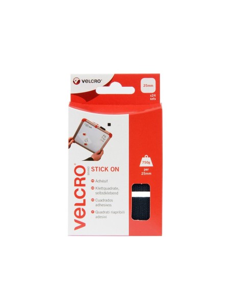 Velcro cuadrados adhesivos PS30 25 mm negro, blister de 24 juegos