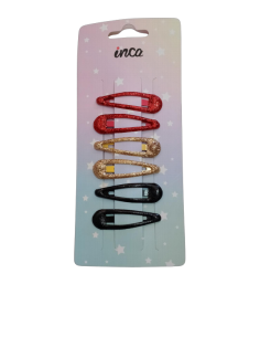 Clips brillantina fantasía 5 cm Inca 43557, blister de 6 und.