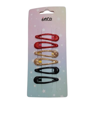 Clips brillantina fantasía 5 cm Inca 43557, blister de 6 und.