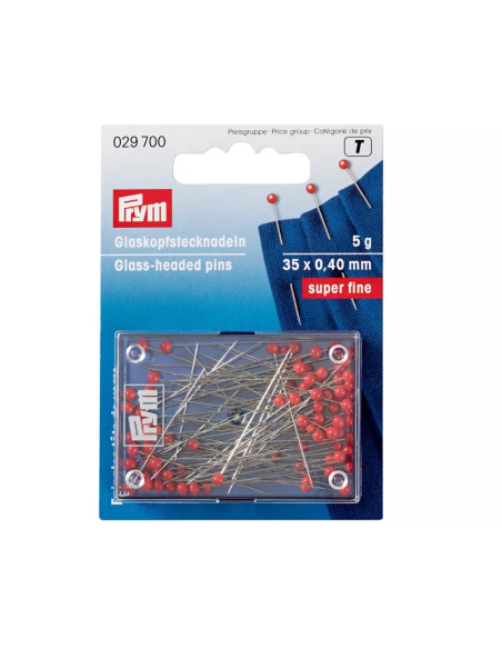 Alfiler cabeza vidrio rojo Prym 029700 35 x 0.40 mm, blister