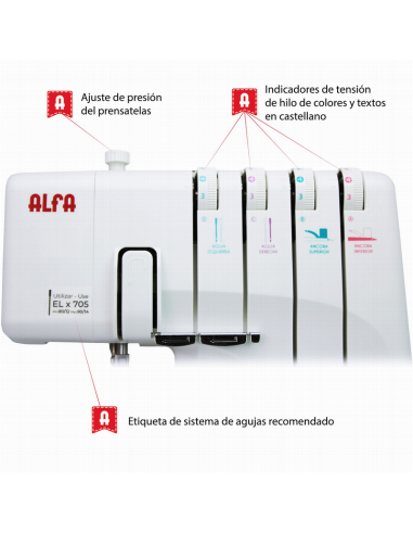 Máquina Overlock doméstica Alfa 8707 Plus