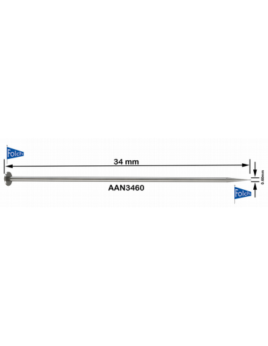 Alfiler acero templado AAN3460 34x0,60 mm, caja de 500 gr