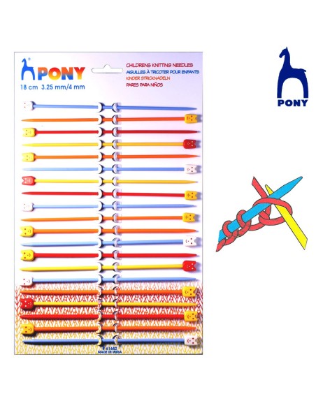 Aguja tricotar infantil Pony 61682, blister de 10 pares