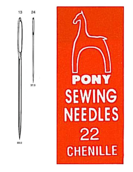 Aguja bordar con punta (chenille) Pony, sobre