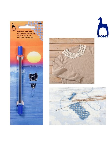 Aguja frivolité con enhebrador Pony 88201, blíster