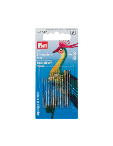 Aguja bordar con punta crewel Prym 125542 3/9, blíster