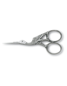 Tijera bordar cigüeña 4" plata 3 Claveles