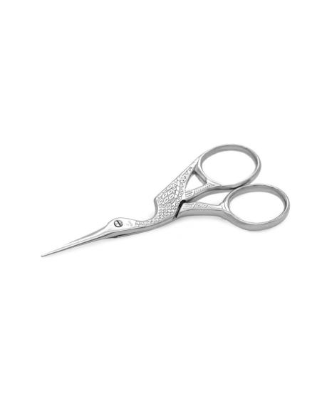 Tijera bordar cigüeña 4" plata 3 Claveles