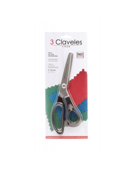 Tijera zig-zag inox mango nylon 9" 3 Claveles (art. 0125)